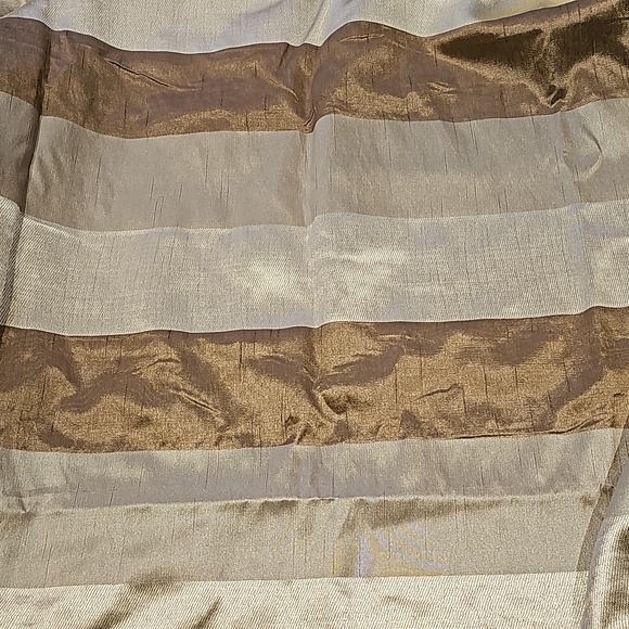 Two custom panels taupe gold vertical stripe tafetta pleated lined drapes 54x92" - Picture 8 of 9